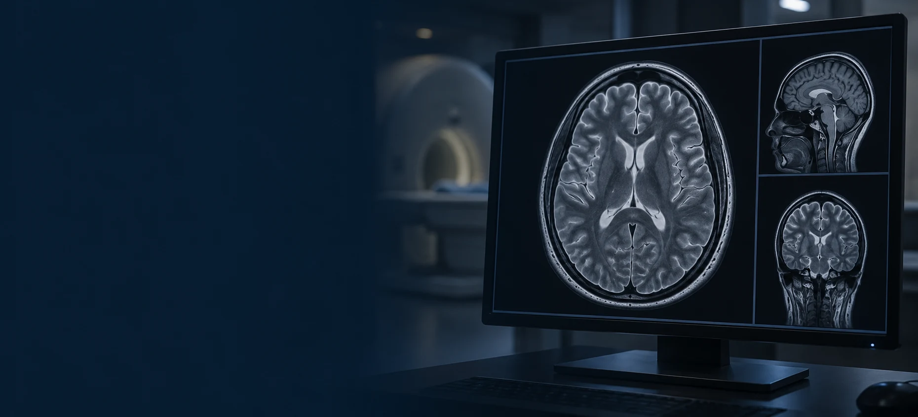 Brain MRI scan displayed on a radiology monitor