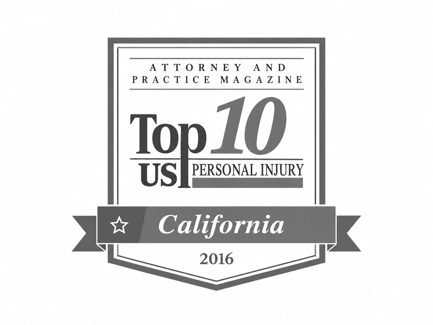 Attorney and Practice Magazine, Top 10 US Personal Injury, California, 2016